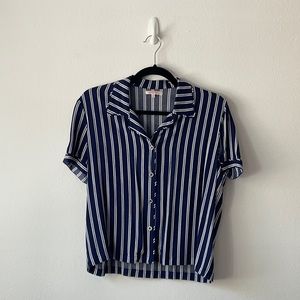 Blue striped, cropped collared shirt